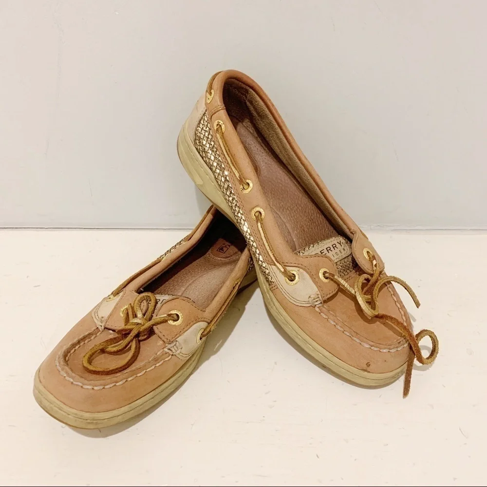 Sperry Tan & Gold Anglefish Boat Shoes
